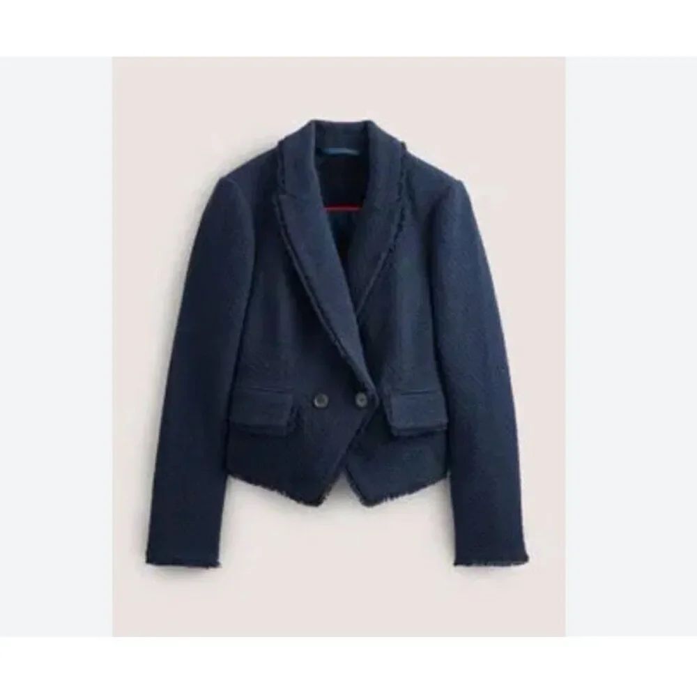 Boden Womens Cropped York Blazer UK 10 US 6 Navy Blue Textured U0112 NWT